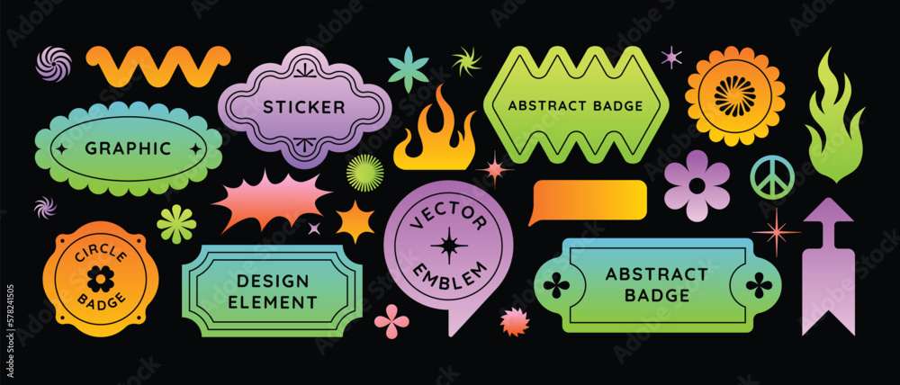 Poster Vector set of minimalist design elements, futuristic shapes and geometric figures and stars - abstract background elements for branding, packaging, prints and social media posts