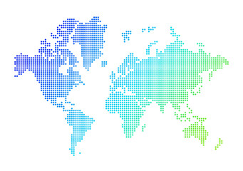 Fototapeta na wymiar World map made of blue and green dots. Isolated on transparent background
