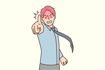 Angry businessman pointing finger at screen while arguing with employee about poor performance