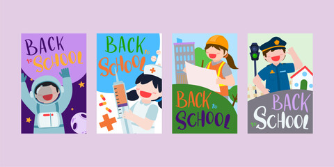 Obraz na płótnie Canvas Welcome Back to school with funny school characters flat vector illustration.