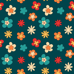 Groovy floral seamless vector pattern