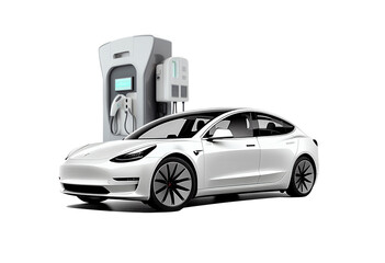 EV charging station for electric car in concept, EV car, isolated on white background, image ai generate