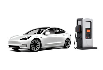 EV charging station for electric car in concept, EV car, isolated on white background, image ai generate