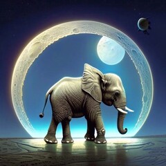 Elephant and moon, created with Generative AI technology