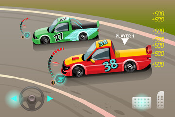 Burnout car, game sport car drift for point in game. Vector illustration in 3d style design - obrazy, fototapety, plakaty