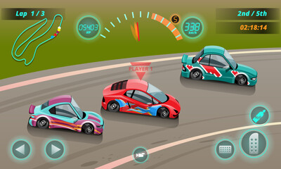 Obraz na płótnie Canvas Burnout car, game sport car drift for point in game. Vector illustration in 3d style design