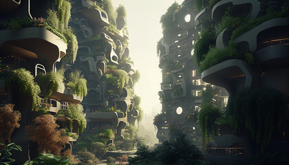 Vertical Jungle: Sustainable Highrises with Lush Planting in Smart Cities. Generative Ai