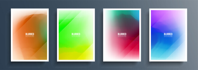 Fototapeta premium Set of abstract blurred backgrounds with multicolored color gradients and dynamic lines for your graphic design. Brochure covers. Vector illustration.