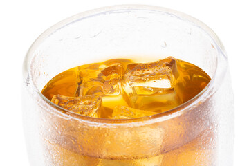 ice cubes with drops in a glass