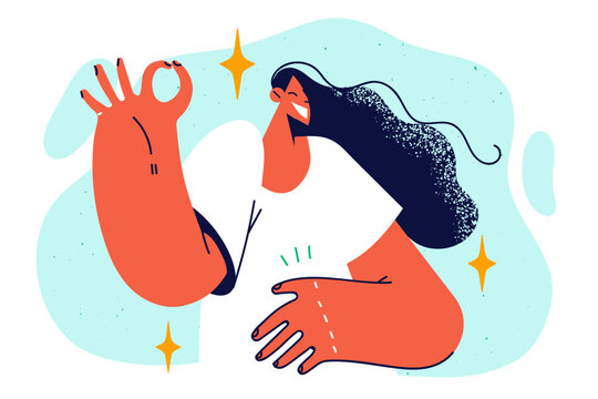 Woman shows OK gesture to report successful completion of job or to agree to proposed initiative