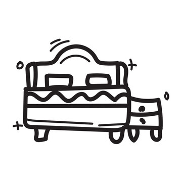 recommend clip art: Doodle bed and mattress icon outline vector