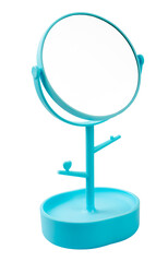 The Cute blue color makeup mirror isolated on white background, Save clipping path.