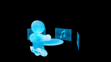 virtual reality user avatar is buying or downloading music, isolated - object 3D illustration