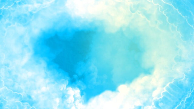 Bright blue clouds tonnel to heaven or paradise, frame for content - abstract 3D illustration