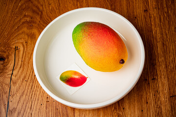 mango cake on the white plate