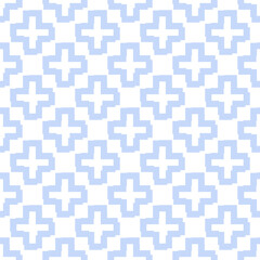 Abstract seamless pattern of blue crosses in a pixel art style.