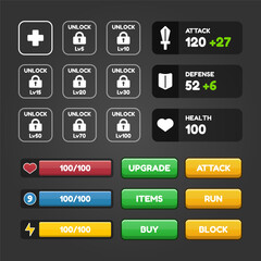 Vector game template gui kit. Interface button elements