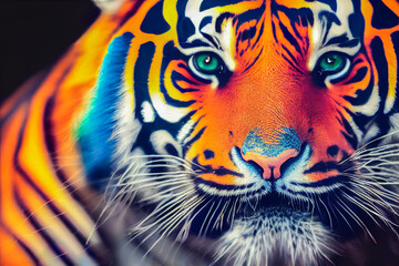 portrait of a colorful tiger head, Generative AI Art Illustration 03