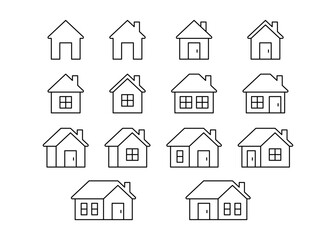 Home, house building, line icon set. House front view, property, real estate, residential cottage for mortgage and loan, homepage. Editable Stroke outline sign. Vector illustration