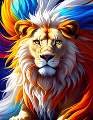 Fototapeta premium Splash multicolored art a lion head. AI generated illustration