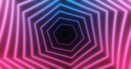 Abstract glowing neon hexagons swirling purple lines energy futuristic high tech background