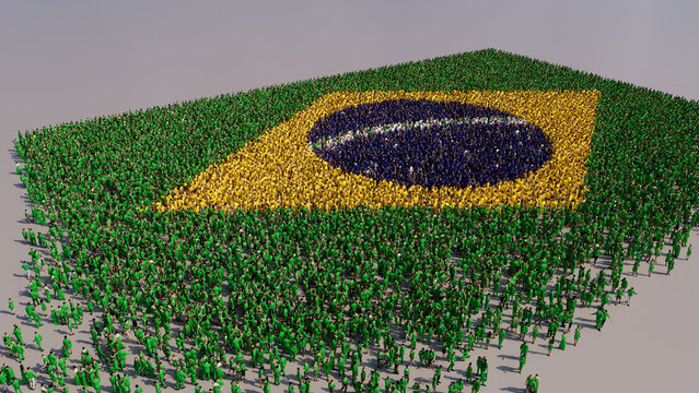 Brazilian Banner Background, with People congregating to form the Flag of Brazil.
