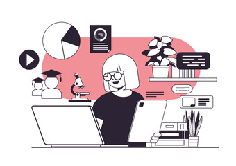 schoolgirl using digital gadgets online education e-learning concept