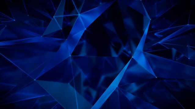 Blue Crystal Mesh. Futuristic Global Data Network Concept. 3D Render.