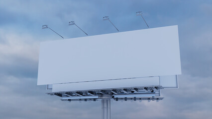 Commercial Billboard. Empty Large Format Sign against an Overcast Afternoon Sky. Mockup Template.