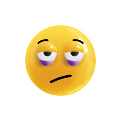 Emoji face black eyes. Realistic 3d Icon. Render of yellow glossy color emoji in plastic cartoon style isolated on white background. Png. Illustration