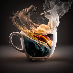 Tasse avec boisson chaude fumante, thé ou café - Générative iA