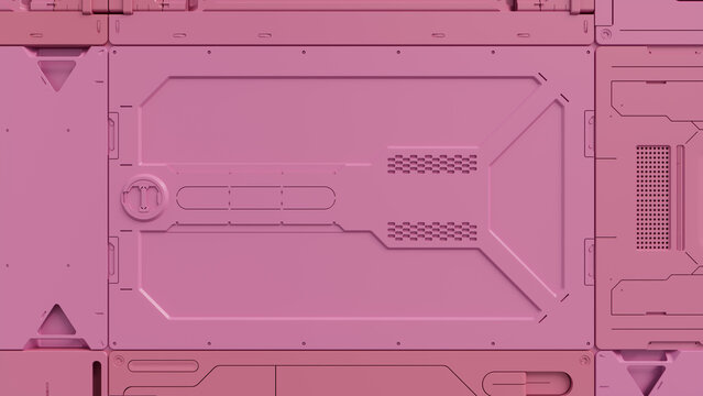 Pink Technological Background with Futuristic, Sci-Fi Hardware. 3D Render.