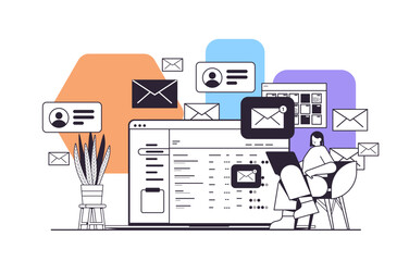 businesswoman sending or receiving letters email inbox message notification new unread mail business communication