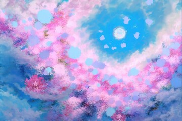 Plakat Fantasy glowing pink and blue blue flowers background. Generative AI illustration