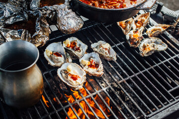 Oysters on the grill in Baja California