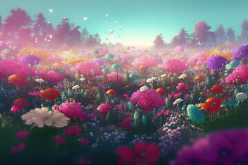 Obraz na płótnie Canvas Fantasy beautiful flowers background. Generative AI illustration