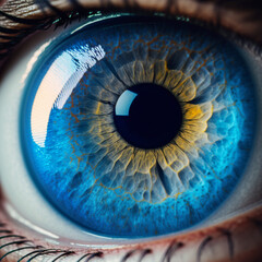 Close up of a blue eye. Generative AI.
