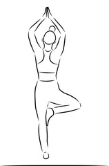 Yoga, vector. Sketch. Woman in yoga pose.