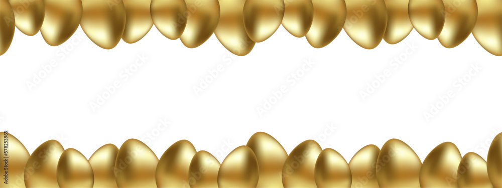 Aufkleber bottom and top border of easter golden egg on white banner background. easter eggs horizontal seamle