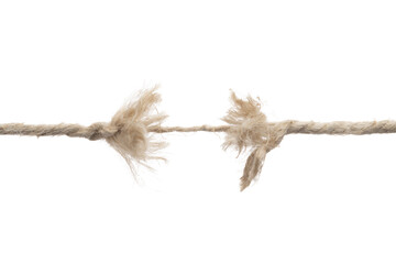 Frayed rope about to break concept for stress, problem, fragility or precarious business situation    
