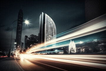Fototapeta na wymiar concept of speed in a modern city, realistic photo, light trails