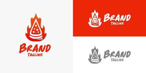 Spicy Hot Pizza Food Restaurant Logo Design Vector Template for Brand Business Company