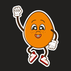 egg character rejoices, jumps, up, satisfied, won, vector character in the style of the 90s, 2K, retro sticker