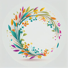 Spring color floral wreath background. Circle border for design and text. Generative AI