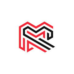 M R Letter in Line Style Logo Design Vector