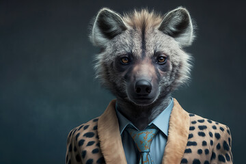 Portrait of a hyena dressed in a formal business suit, character, generative ai - obrazy, fototapety, plakaty