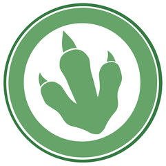 Dinosaur Green Paw Print Circle Label Design. Hand Drawn Illustration Isolated On Transparent Background