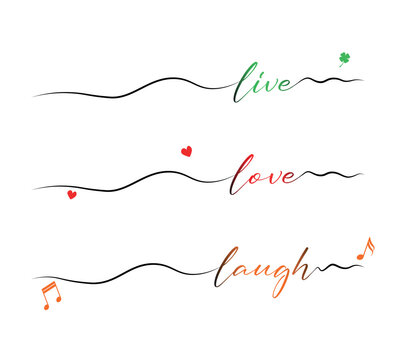 typography with continuous line, decorative live love laugh slogan and ornaments