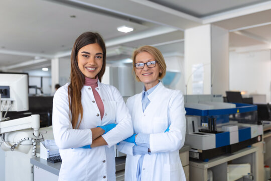 Scientist posing in research laboratory. Advanced Scientific Lab for Medicine, Biotechnology, Microbiology Development