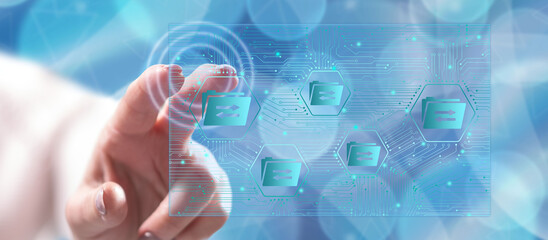 Woman touching a data exchange concept